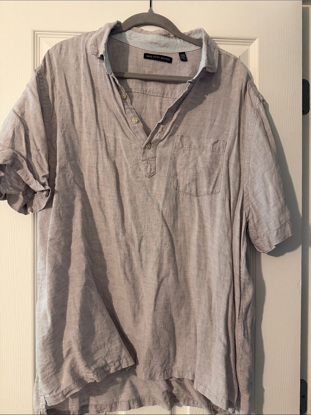 Saks Fifth Avenue Men's Short-Sleeve Linen Henley Shirt - Light Taupe